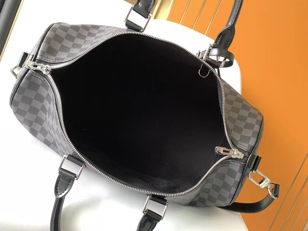 Louis Vuitton Grey Checkerboard Travel Duffle Bag with Shoulder Strap