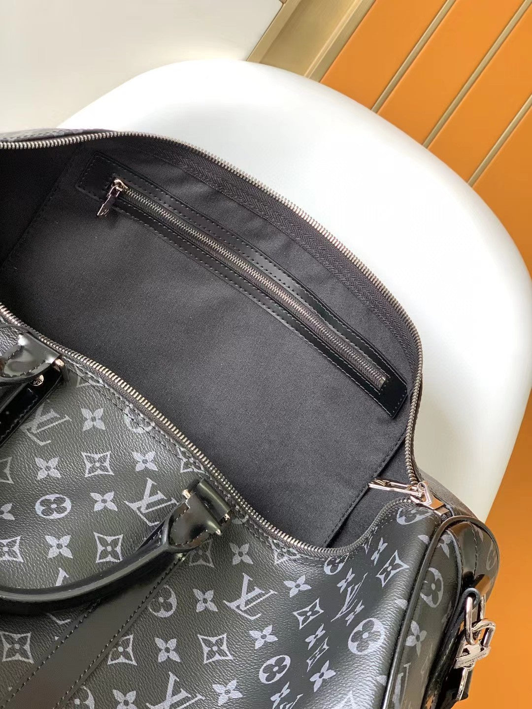 Louis Vuitton Black Monogram Pattern Travel Duffle Bag with Shoulder Strap