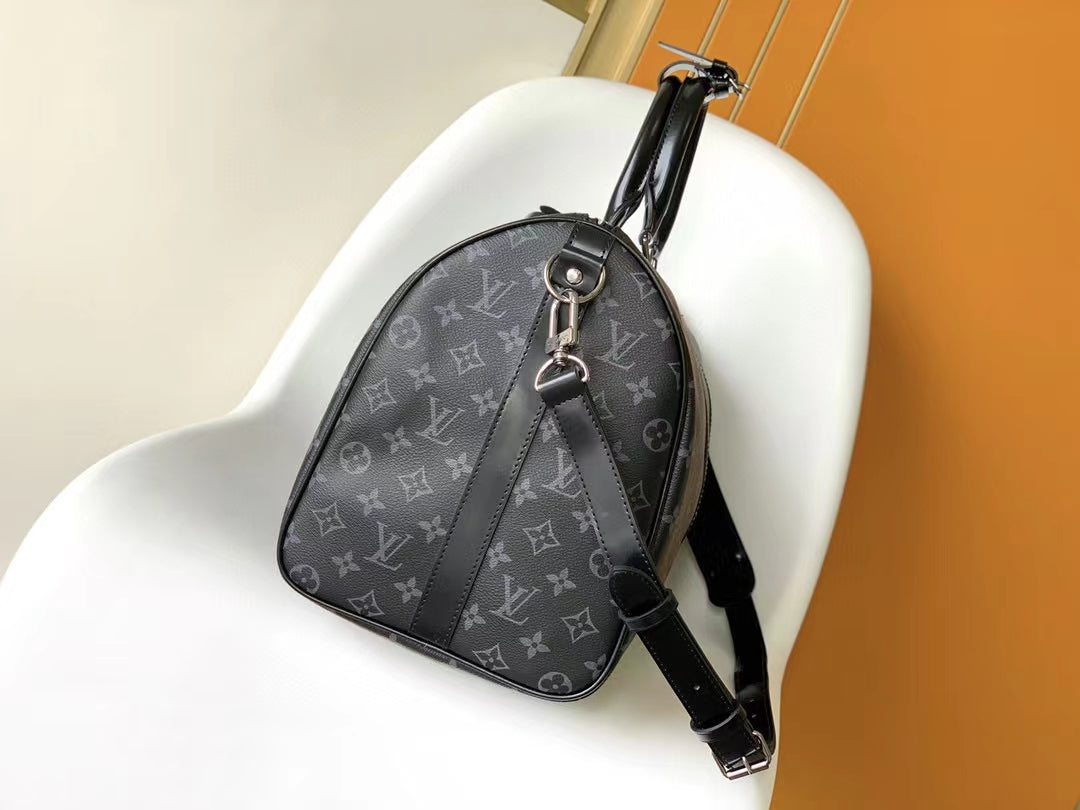 Louis Vuitton Black Monogram Canvas Travel Duffel Bag with Shoulder Strap