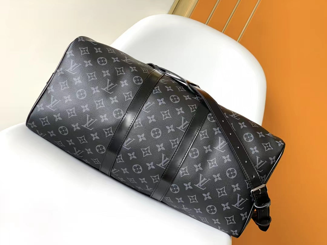 Louis Vuitton Black Monogram Canvas Travel Duffel Bag with Shoulder Strap