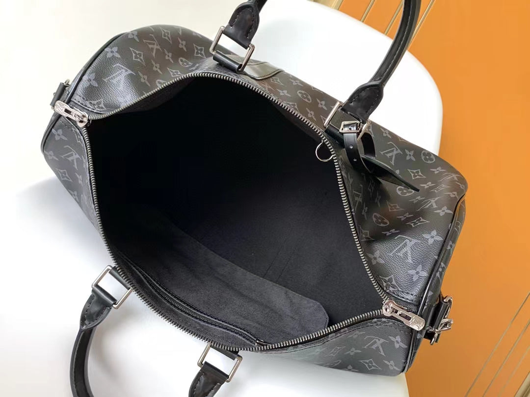 Louis Vuitton Black Monogram Canvas Travel Duffel Bag with Shoulder Strap