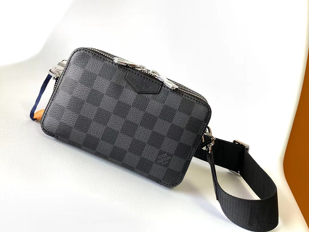 Louis Vuitton Grey Checkered Crossbody Messenger Bag with Adjustable Strap