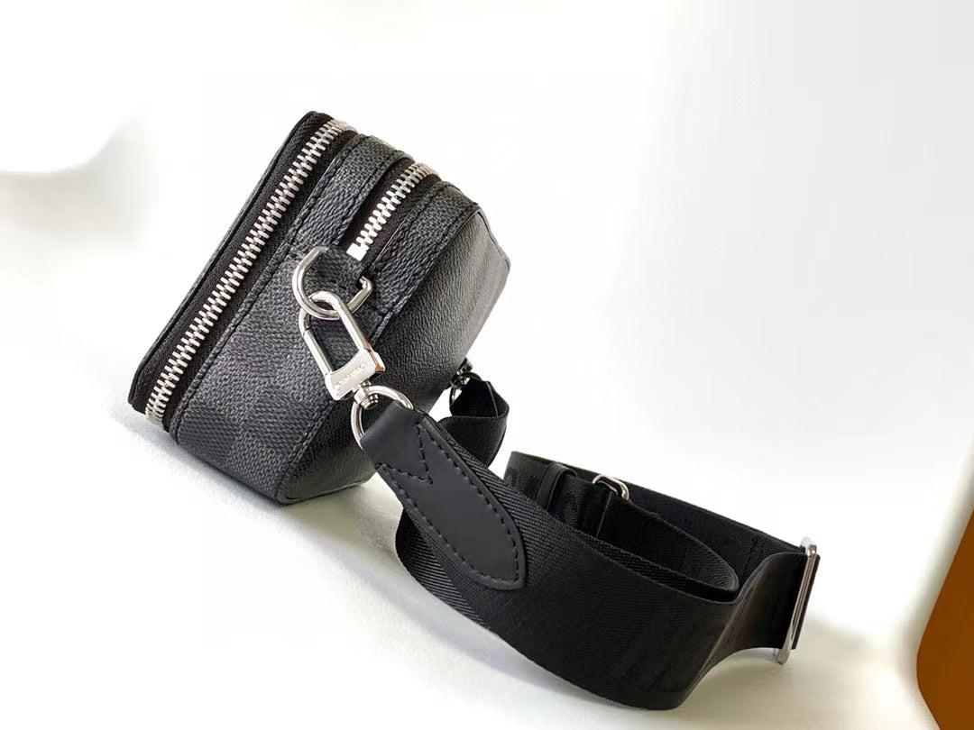 Louis Vuitton Grey Checkered Crossbody Messenger Bag with Adjustable Strap