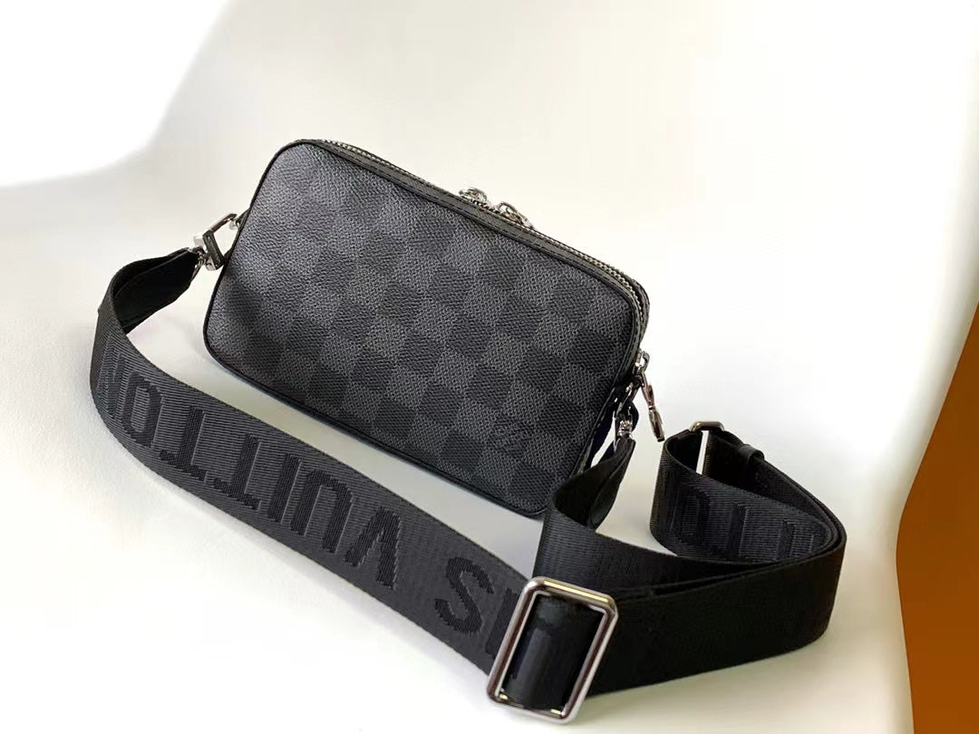 Louis Vuitton Grey Checkered Crossbody Messenger Bag with Adjustable Strap