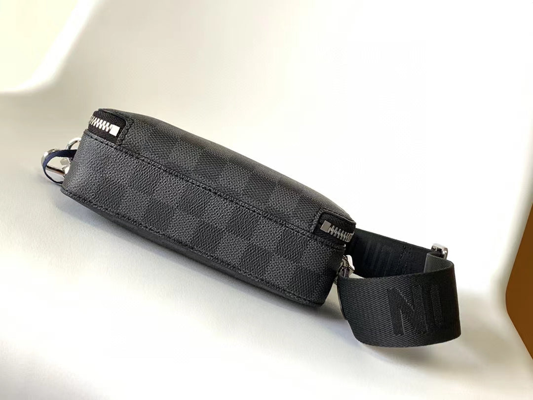 Louis Vuitton Grey Checkered Crossbody Messenger Bag with Adjustable Strap