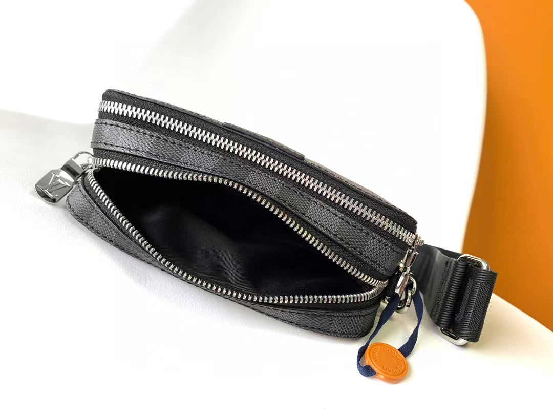 Louis Vuitton Grey Checkered Crossbody Messenger Bag with Adjustable Strap