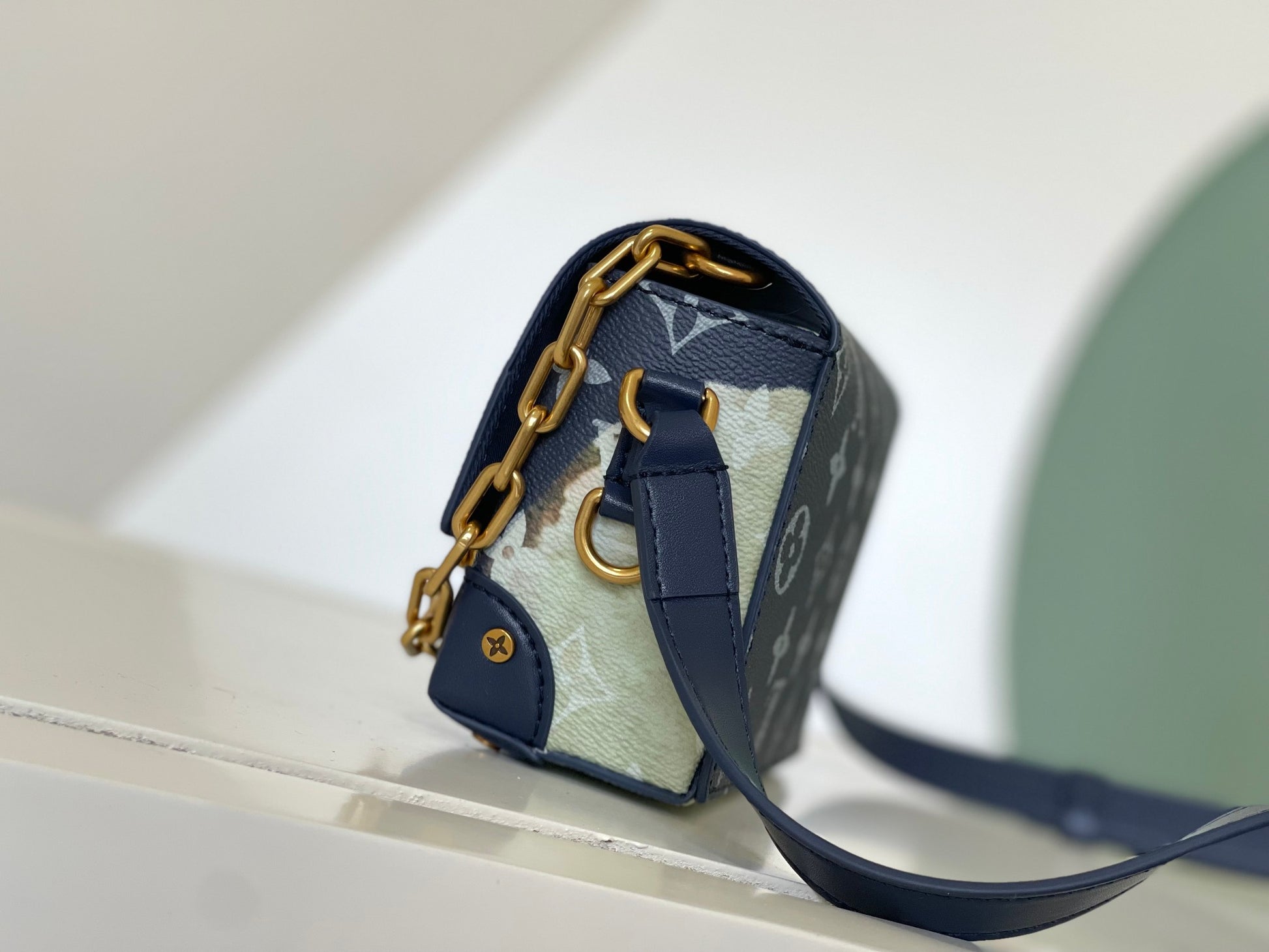 Louis Vuitton Navy Blue Monogram Flap Shoulder Bag with Watercolor Floral Print