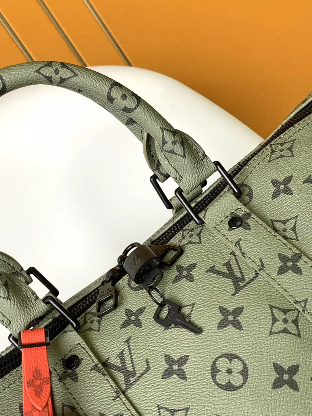 Louis Vuitton Olive Green Monogram Pattern Travel Duffle Bag with Shoulder Strap