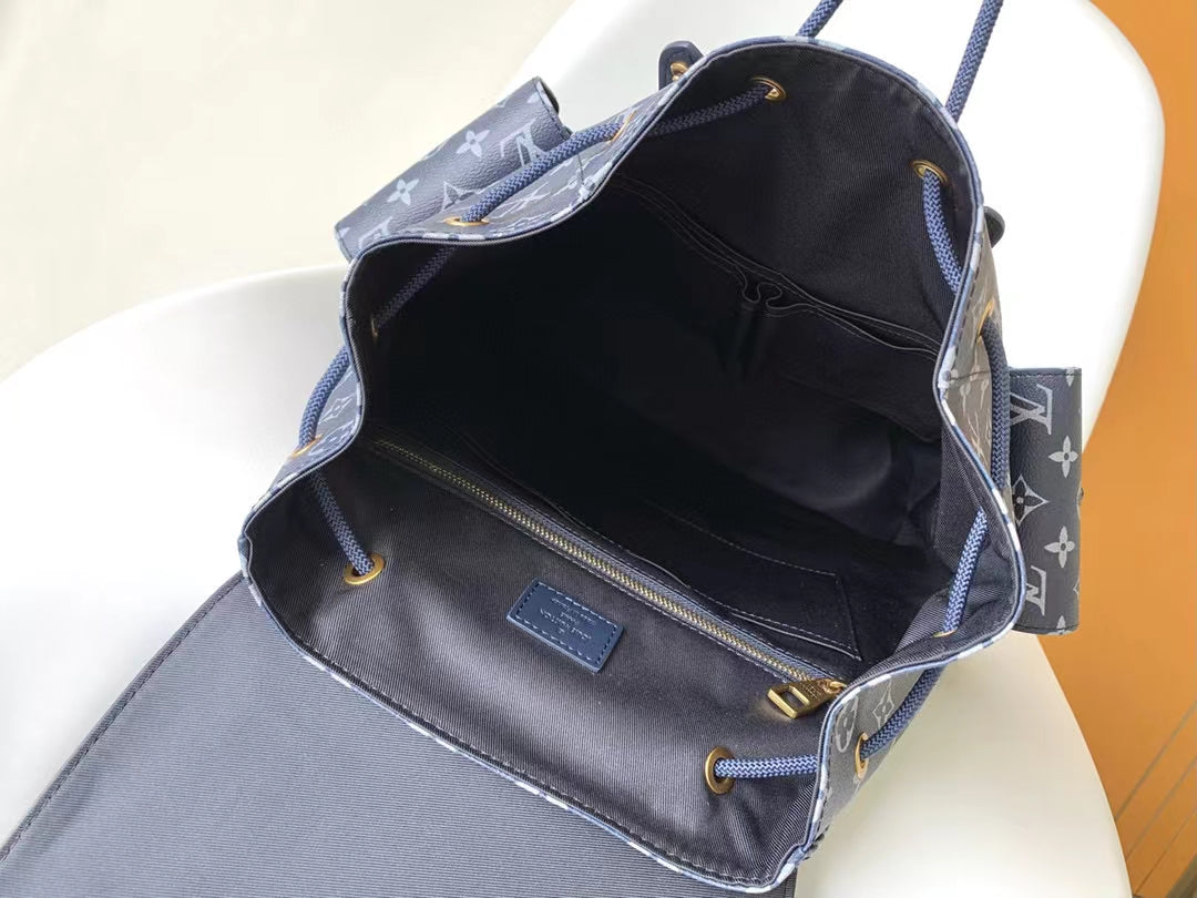Louis Vuitton Navy Monogram Pattern Backpack with Bleached Watercolor Detail