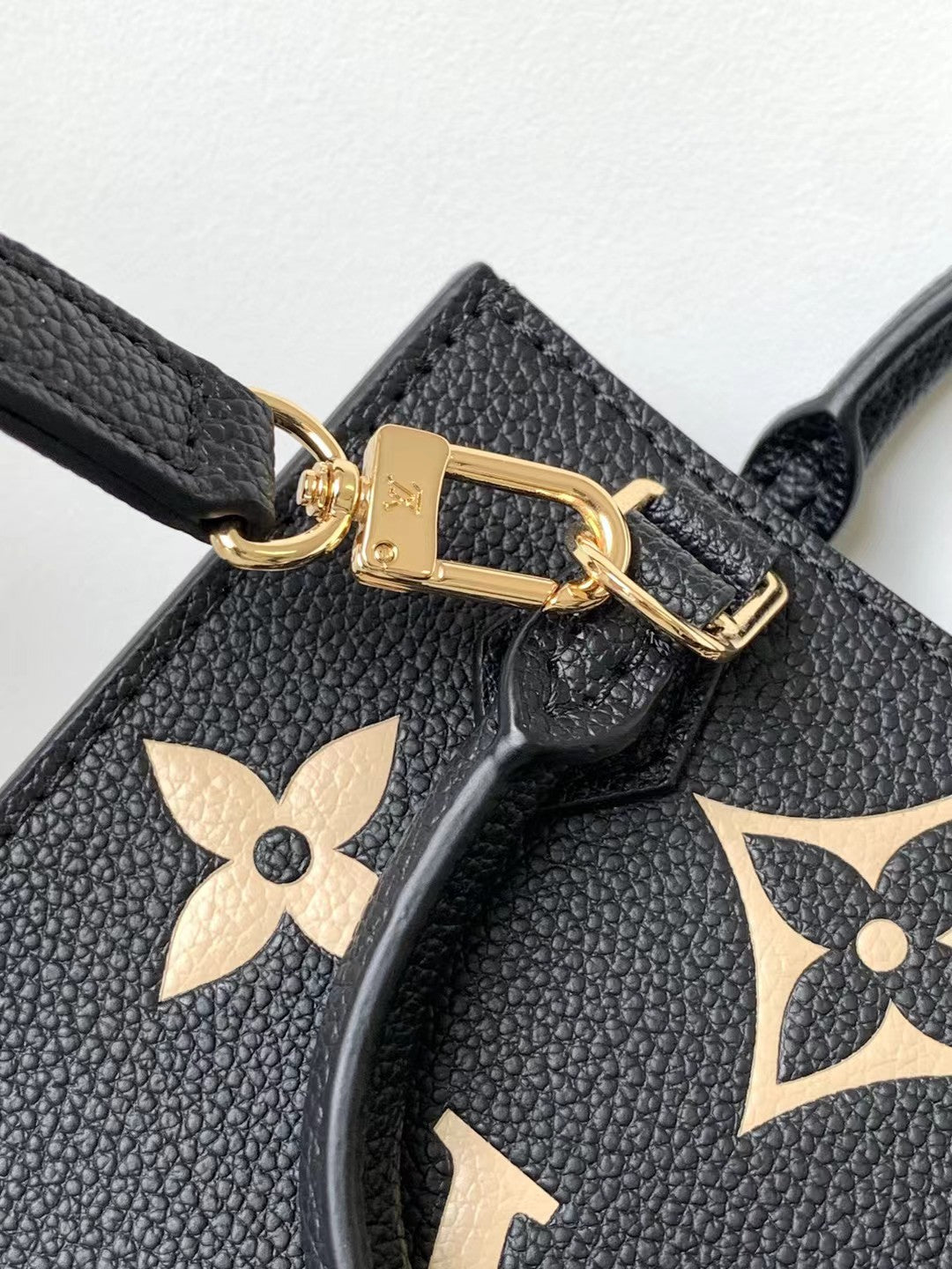 Louis Vuitton Black Embossed Leather Mini Crossbody Tote Bag with Gold Floral Details