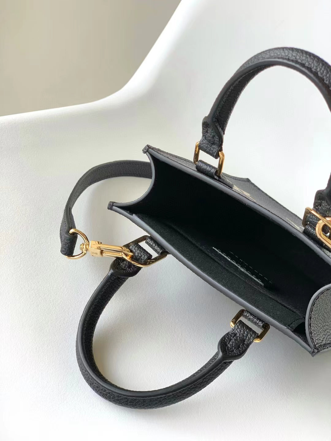 Louis Vuitton Black Embossed Leather Mini Crossbody Tote Bag with Gold Floral Details