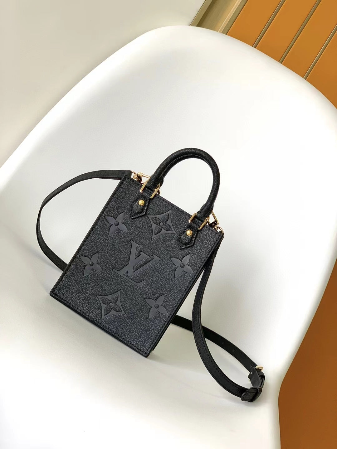 Louis Vuitton Black Embossed Monogram Leather Mini Tote Crossbody Bag