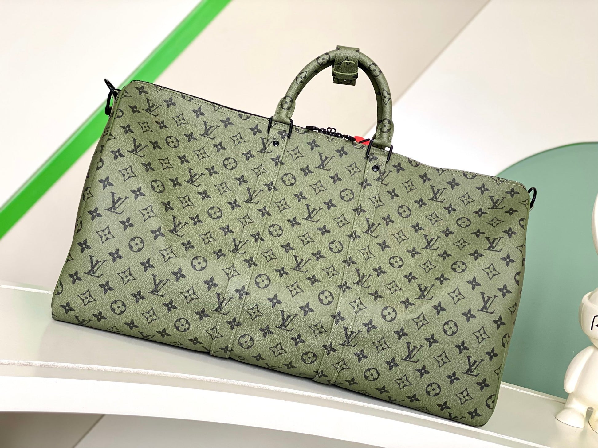 Louis Vuitton Khaki Green Monogram Weekender Travel Duffle Bag with Strap