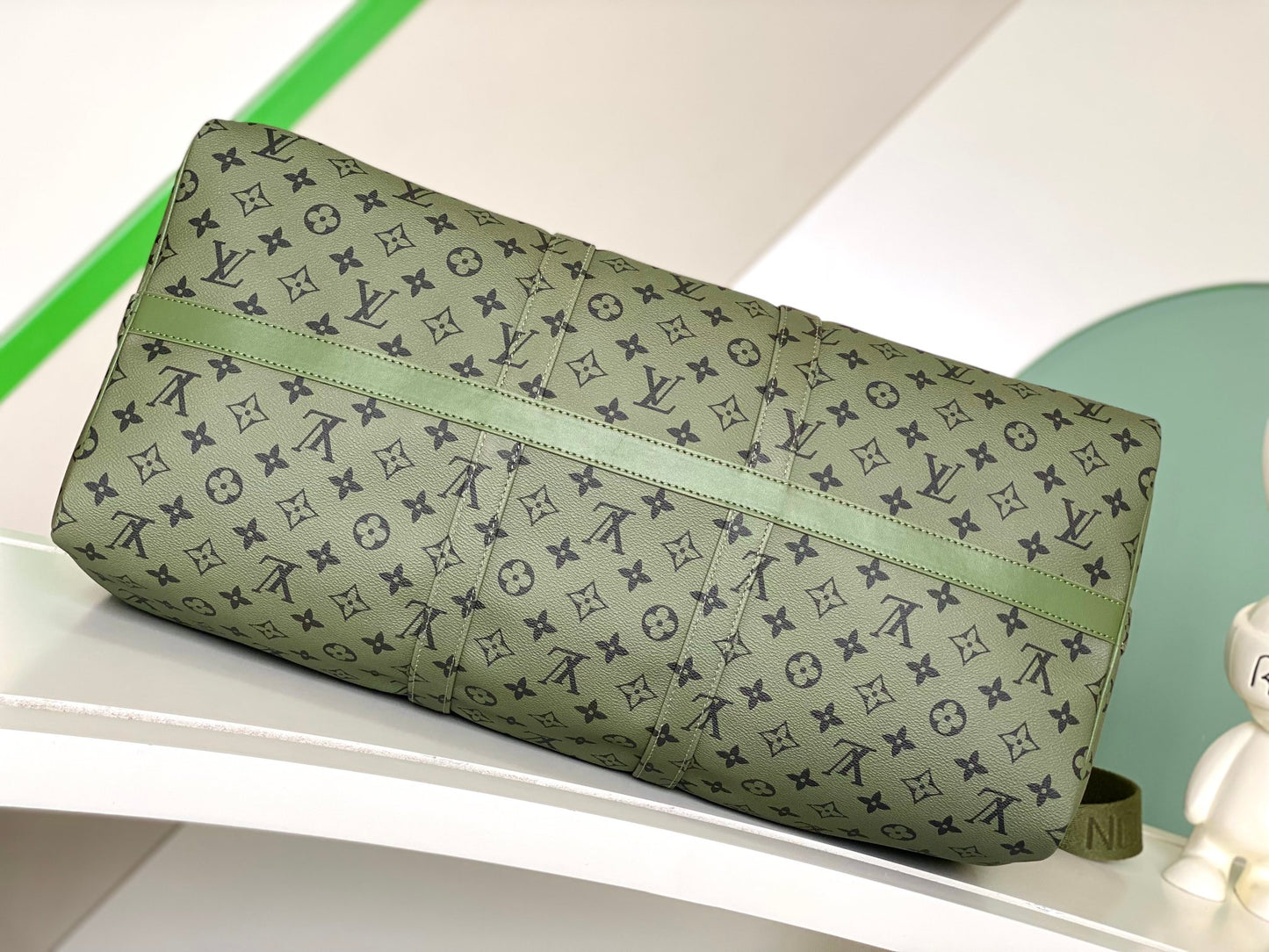 Louis Vuitton Khaki Green Monogram Weekender Travel Duffle Bag with Strap
