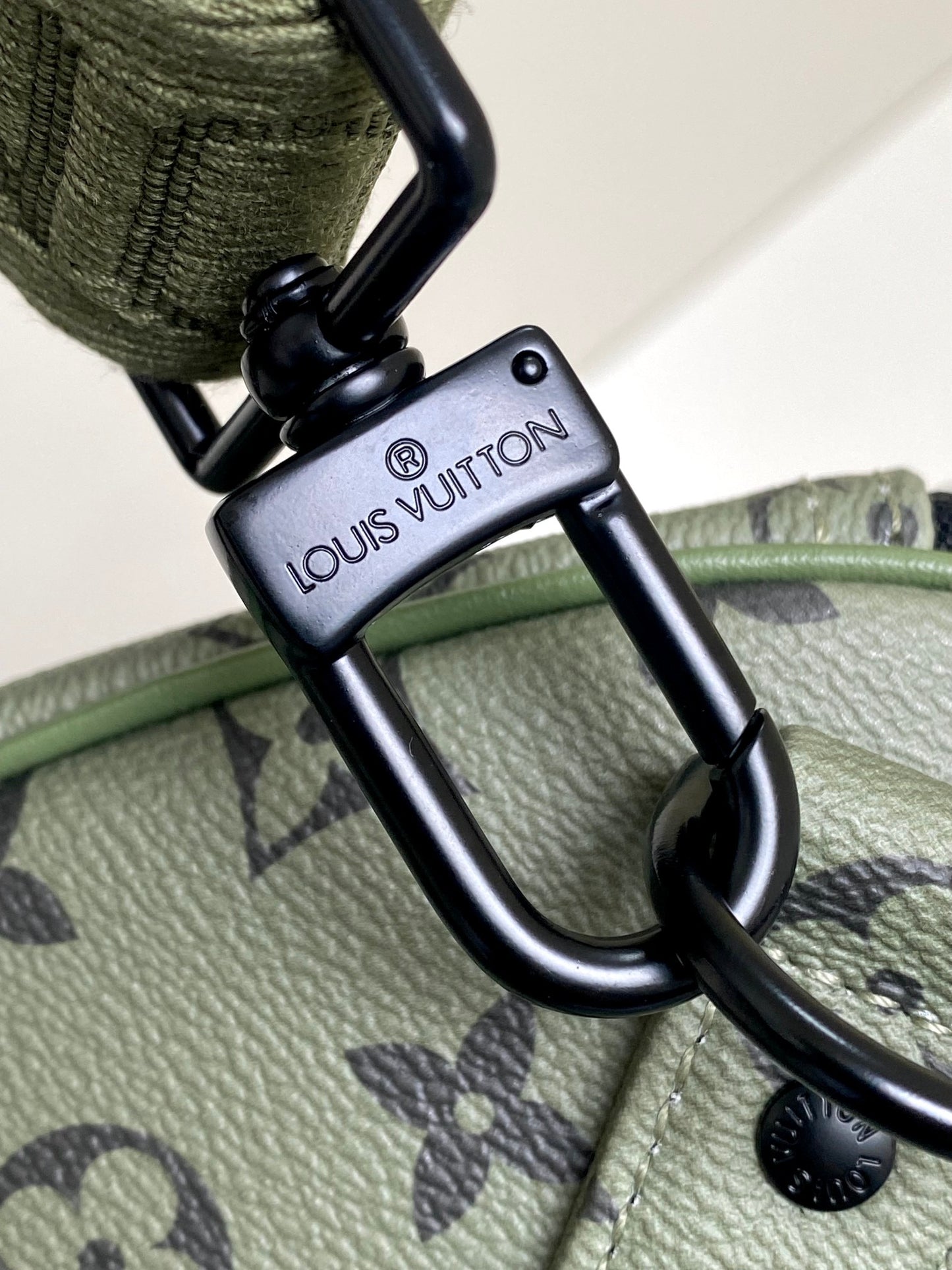 Louis Vuitton Khaki Green Monogram Weekender Travel Duffle Bag with Strap