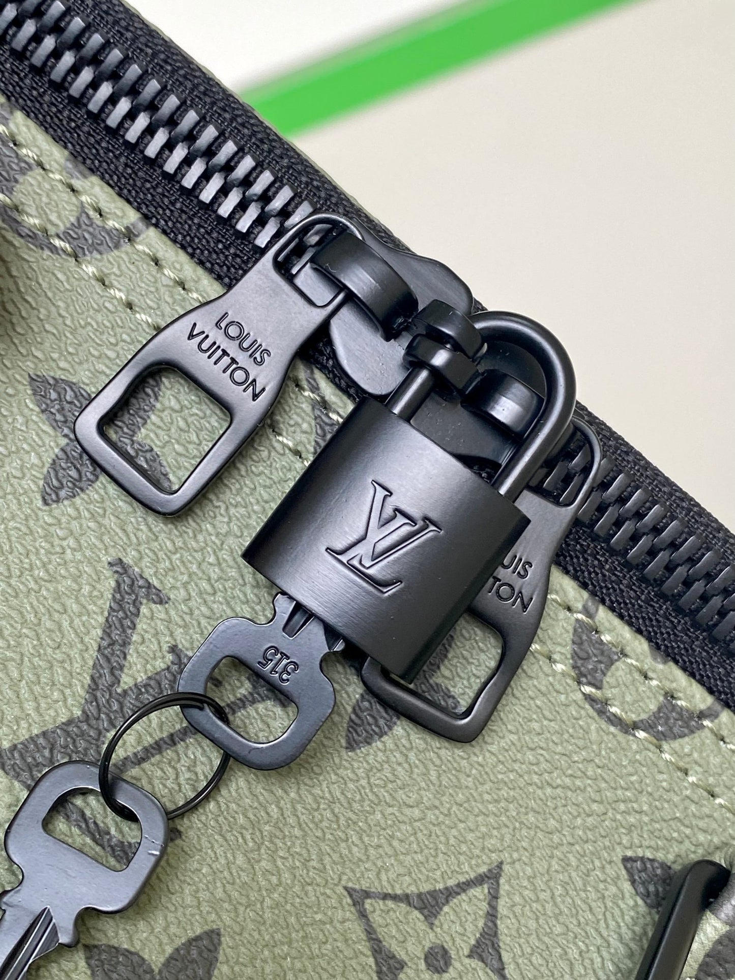 Louis Vuitton Khaki Green Monogram Weekender Travel Duffle Bag with Strap