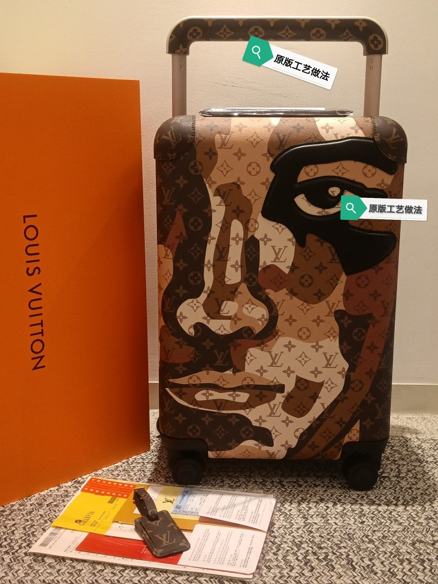 Artistic Face Portrait Monogram Carry-On Rolling Suitcase