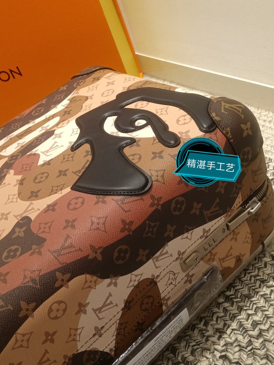 Artistic Face Portrait Monogram Carry-On Rolling Suitcase