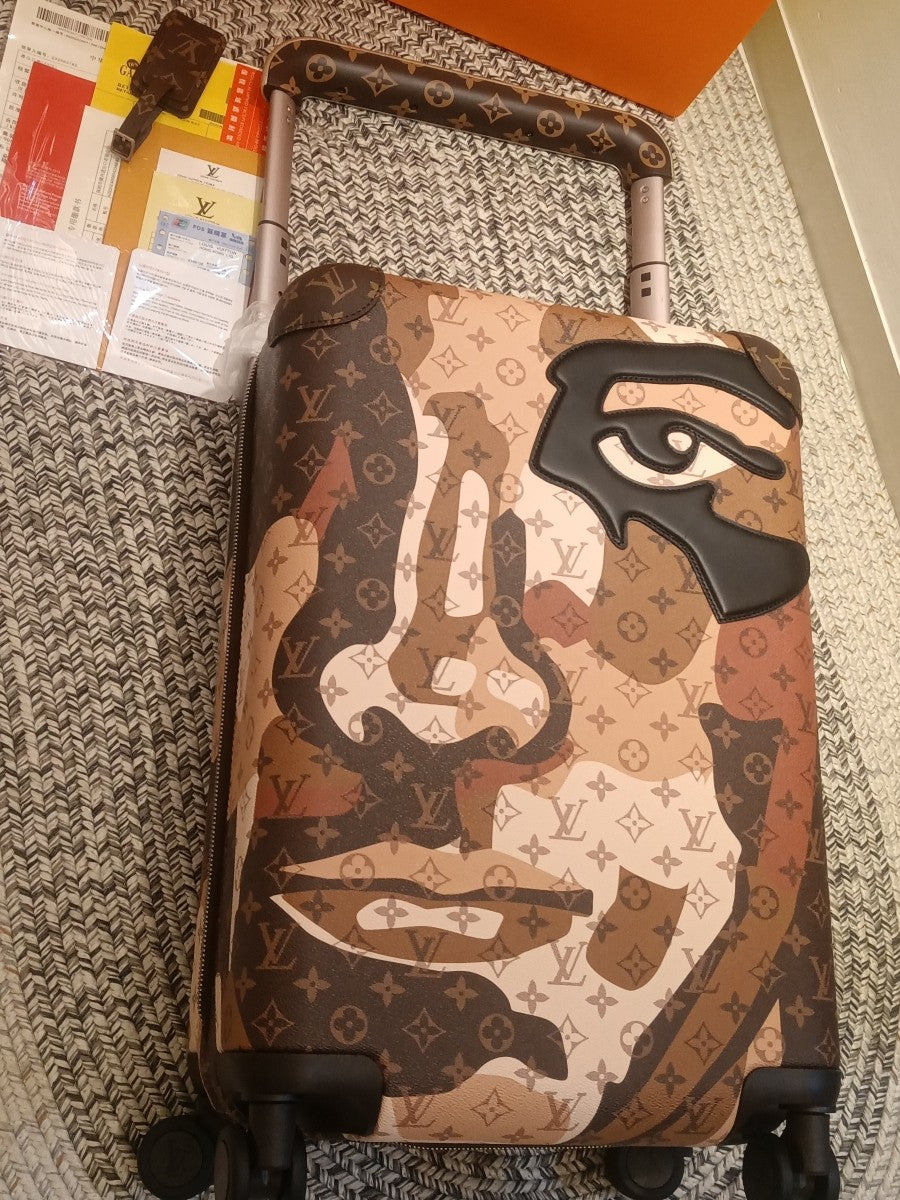 Abstract Face Portrait Monogram Patchwork Rolling Spinner Luggage