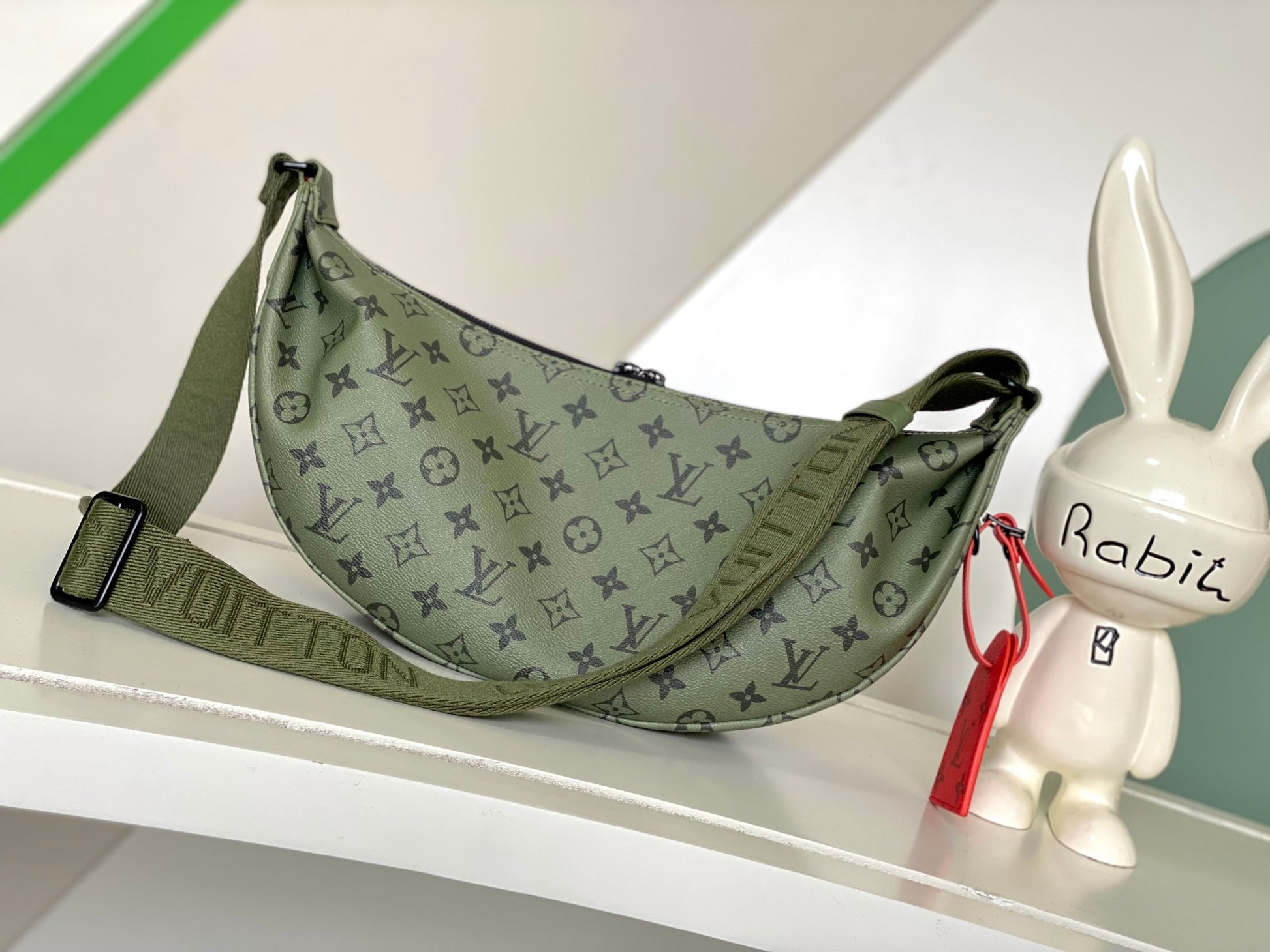 Louis Vuitton Olive Green Monogram Crescent Crossbody Sling Bag with Red Tag