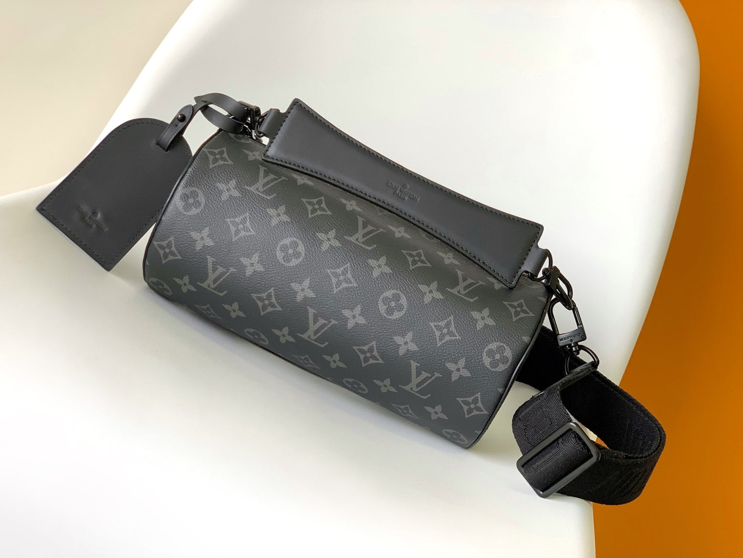 Louis Vuitton Black Monogram Cylinder Barrel Bag with Leather Top Handle