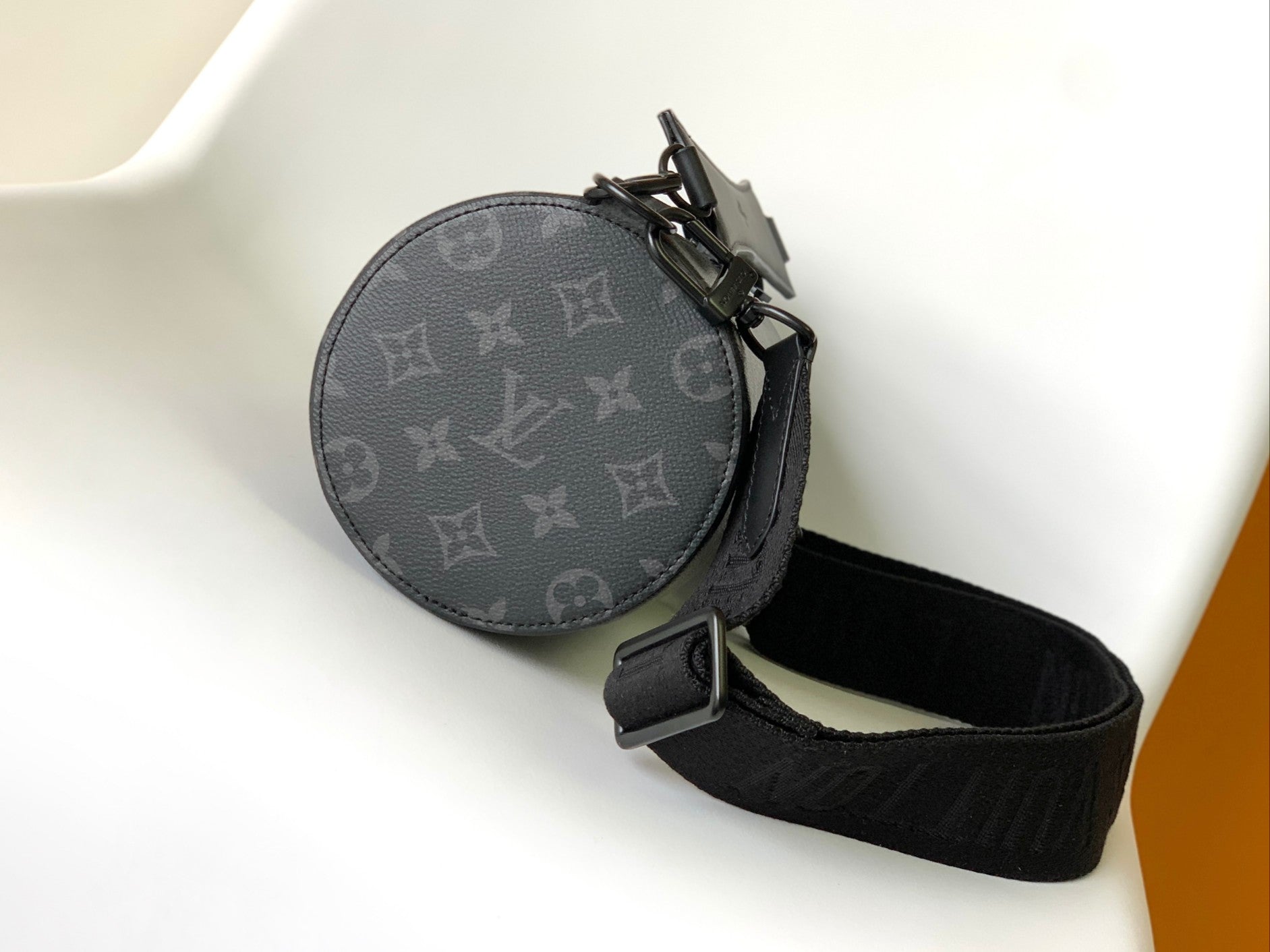 Louis Vuitton Black Monogram Cylinder Barrel Bag with Leather Top Handle