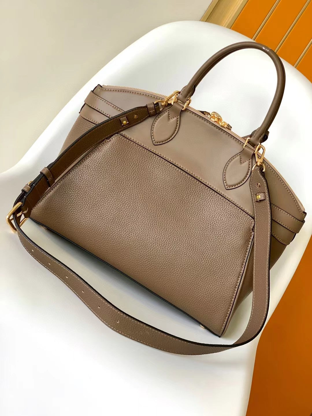 Michael Kors Women's Signature Logo Belted Satchel Bag - Brown/Gold