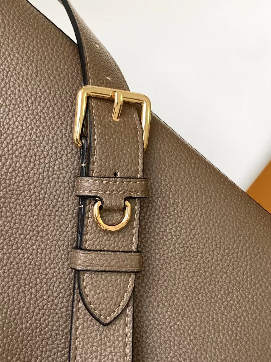 Louis Vuitton Classic Taupe Structured Satchel Handbag with Gold Hardware