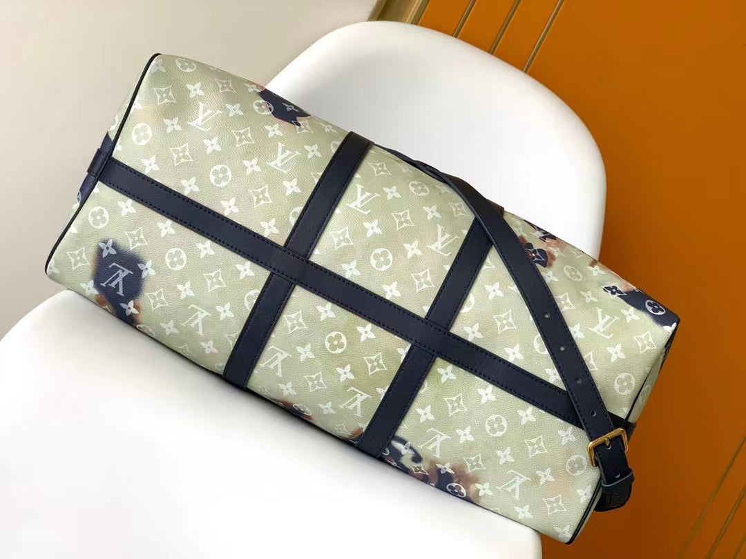 Louis Vuitton Navy Blue Monogram Art Print Travel Duffle Bag with Strap