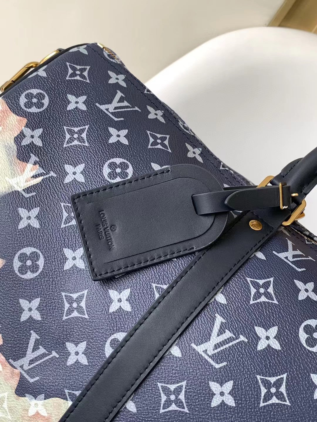 Louis Vuitton Navy Blue Monogram Art Print Travel Duffle Bag with Strap