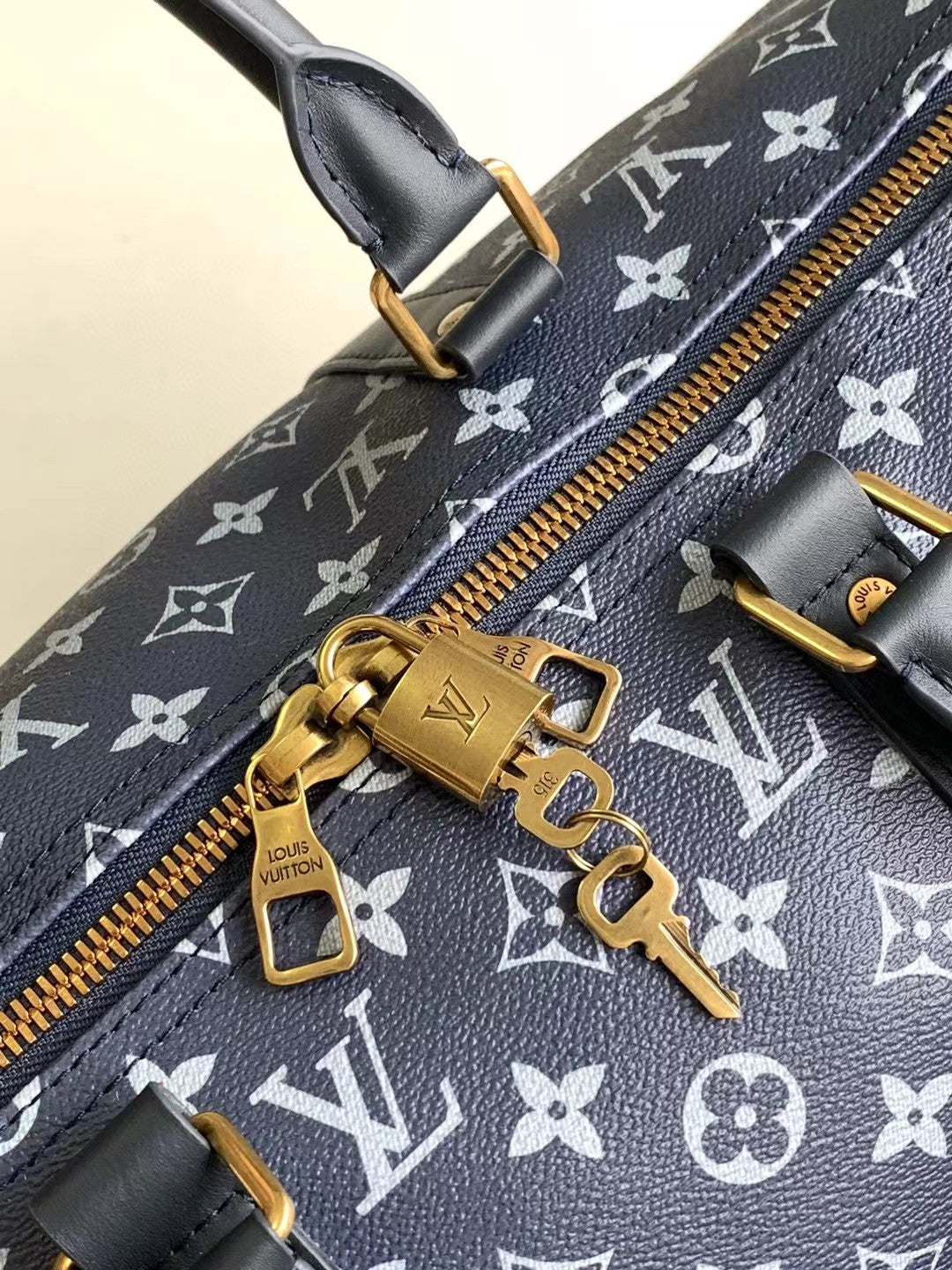 Louis Vuitton Navy Blue Monogram Art Print Travel Duffle Bag with Strap