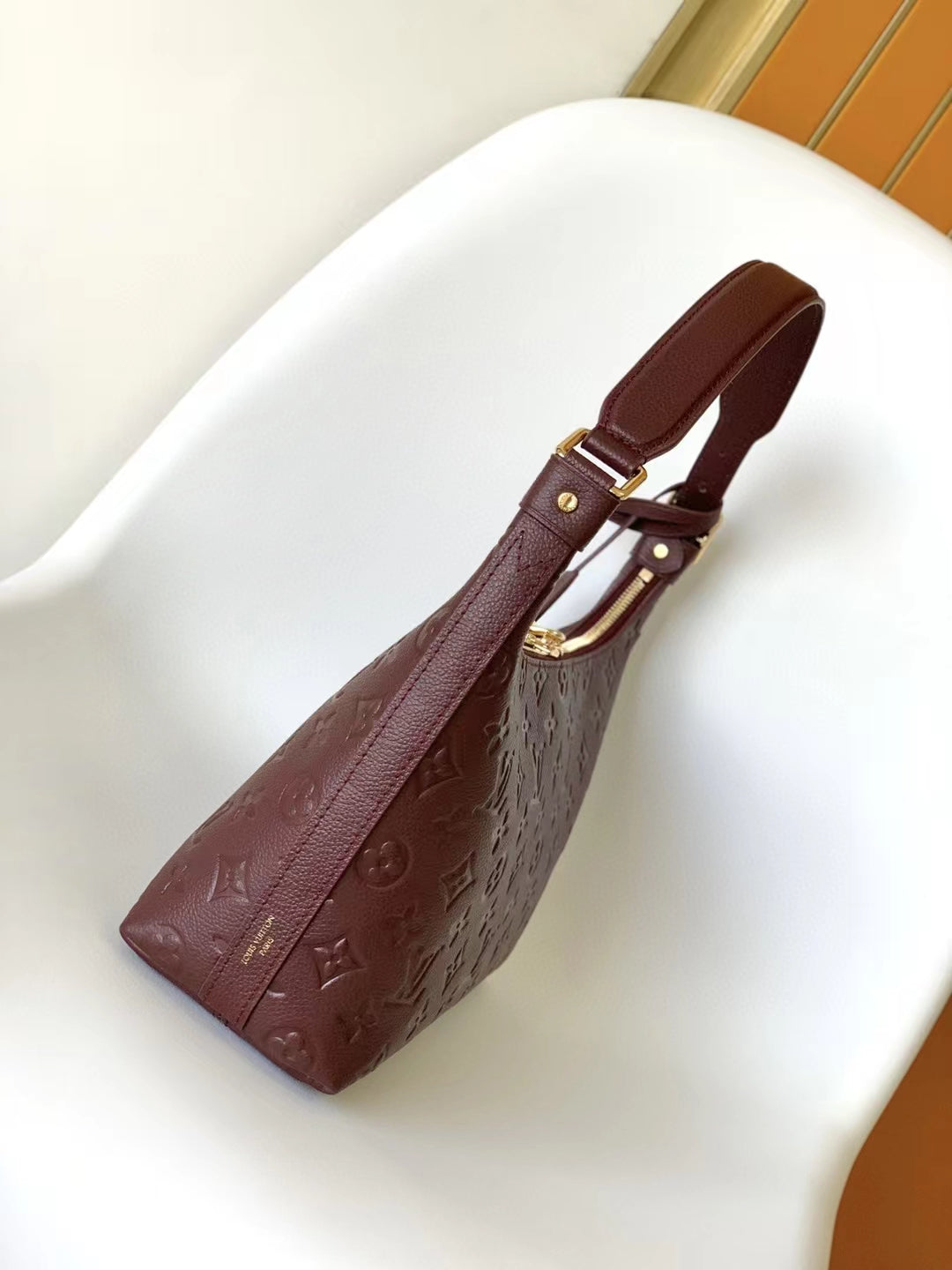 Louis Vuitton Burgundy Embossed Leather Hobo Shoulder Bag with Gold Hardware