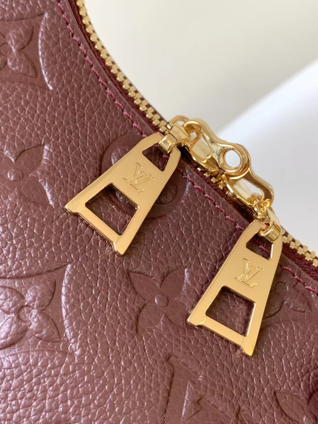 Louis Vuitton Burgundy Embossed Leather Hobo Shoulder Bag with Gold Hardware