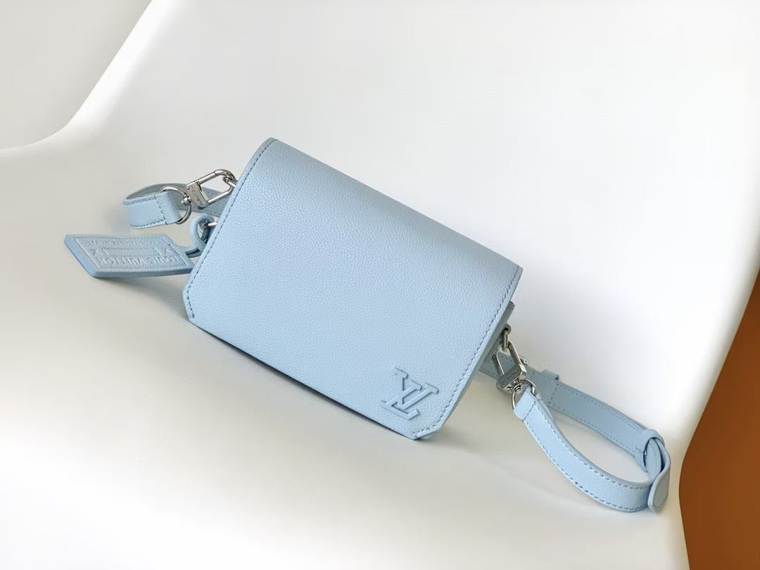 Louis Vuitton Pastel Blue Textured Leather Crossbody Wallet Bag with Strap