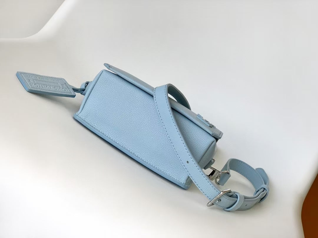 Louis Vuitton Pastel Blue Textured Leather Crossbody Wallet Bag with Strap