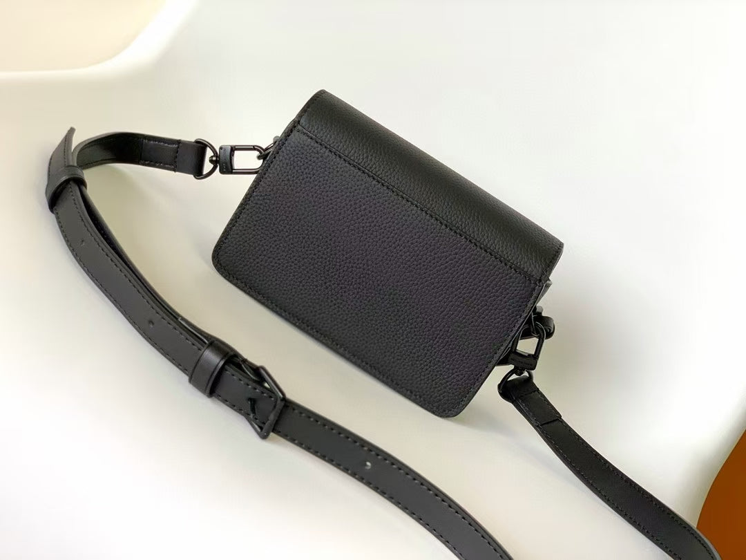 Louis Vuitton Sleek Black Leather Crossbody Bag with Adjustable Strap