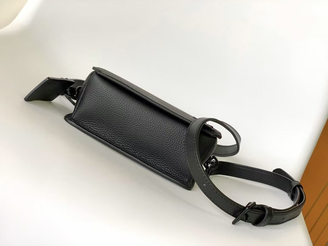 Louis Vuitton Sleek Black Leather Crossbody Bag with Adjustable Strap