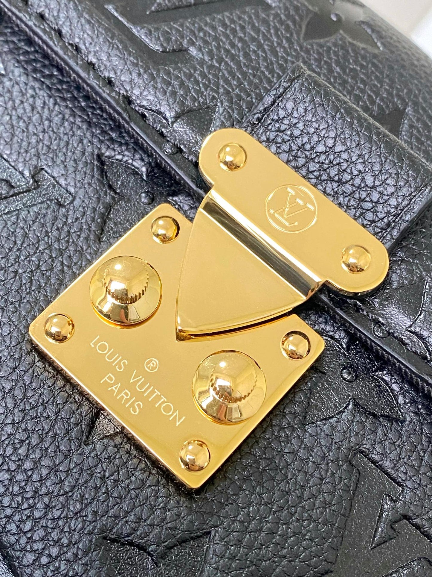 Louis Vuitton Black Embossed Leather Shoulder Bag with Gold Chain Strap