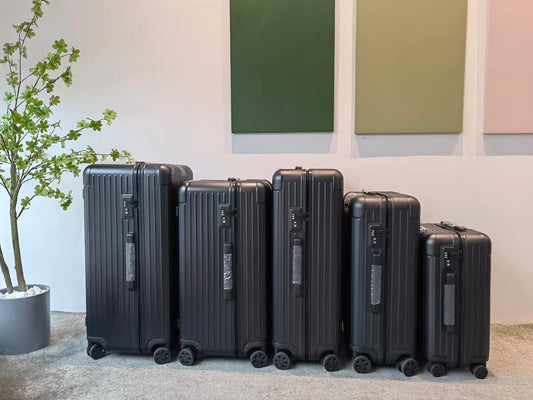 Sleek Matte Black Ribbed Hardshell Spinner Suitcase Set