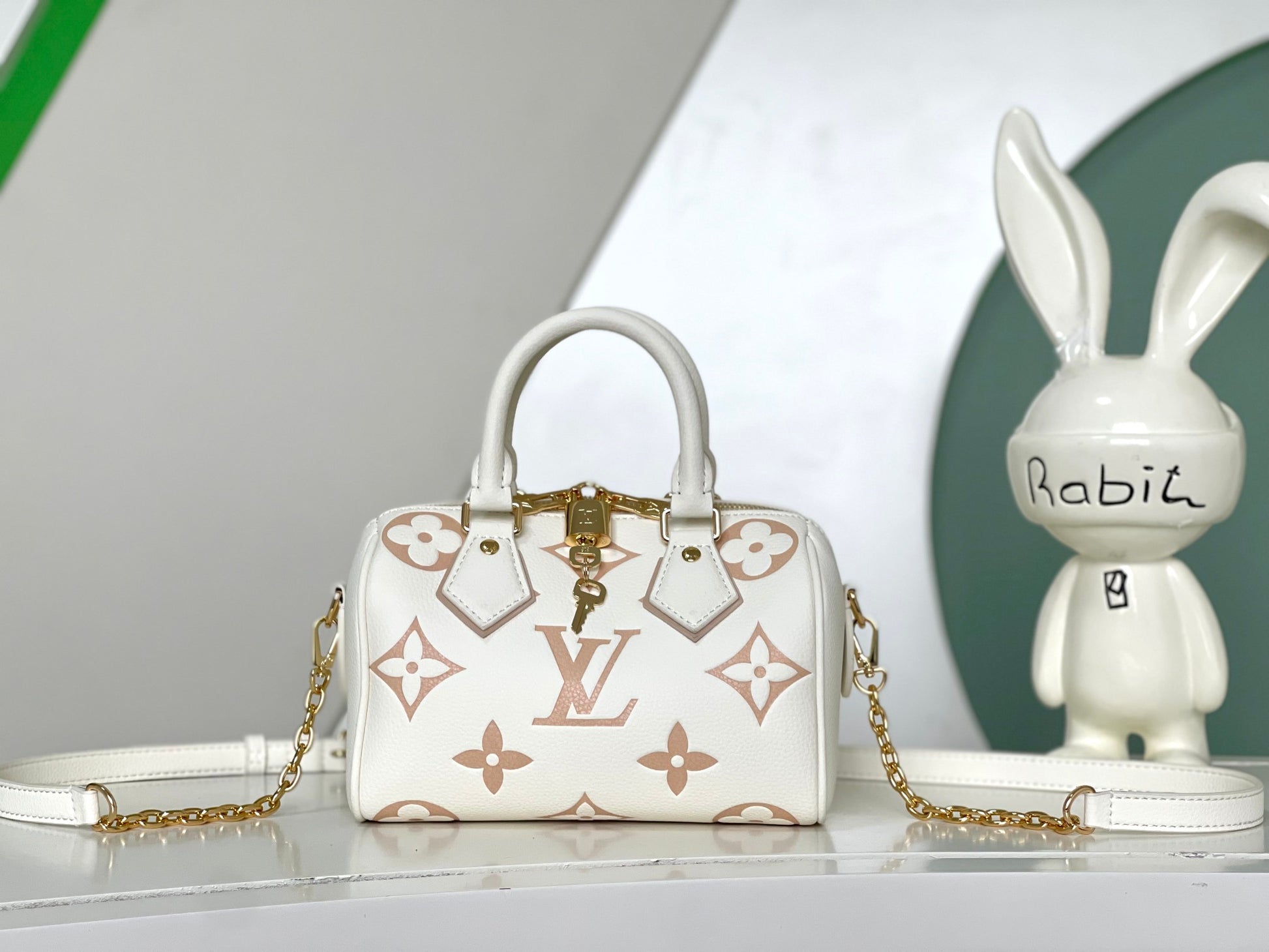 Louis Vuitton Elegant Beige Embossed Leather Mini Crossbody Bag with Top Handle