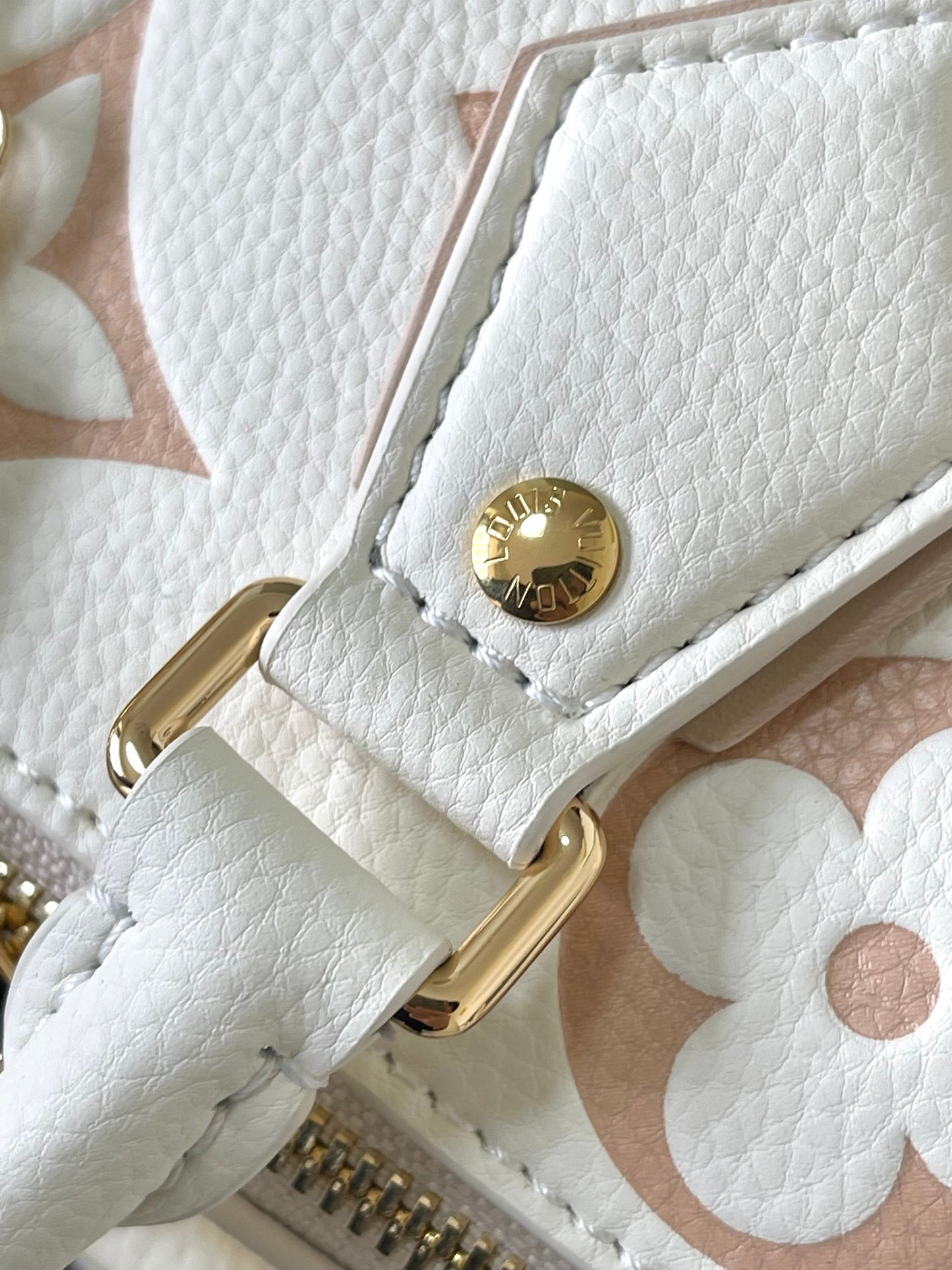 Louis Vuitton Elegant Beige Embossed Leather Mini Crossbody Bag with Top Handle