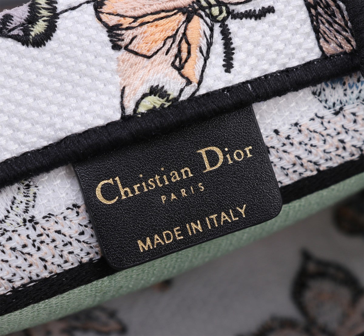 Dior Sage Green Butterfly Embroidered Canvas Handbag with Crossbody Strap
