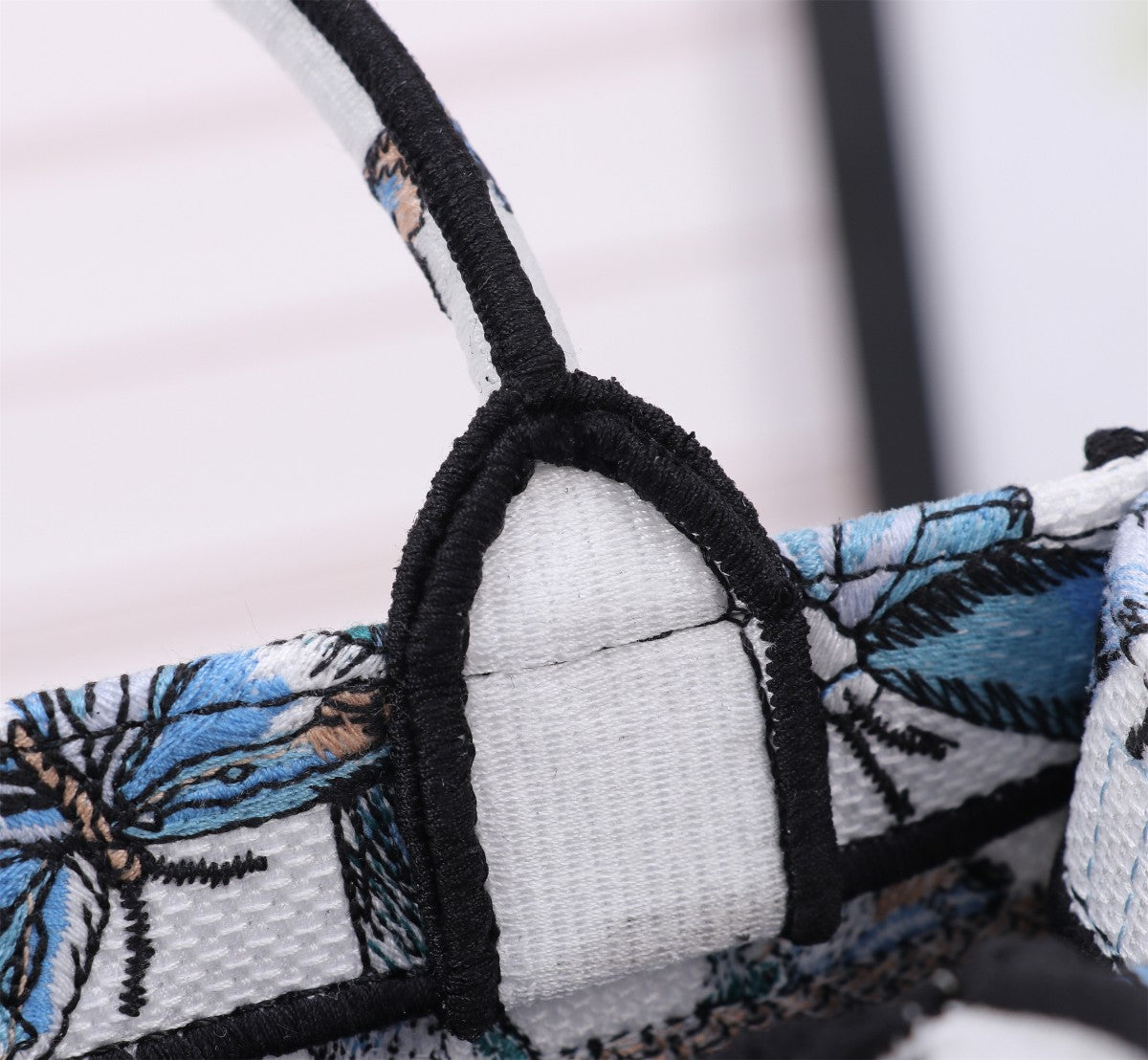 Dior Elegant Blue Butterfly Canvas Tote Bag with Shoulder Strap