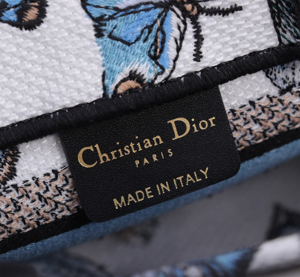Dior Elegant Blue Butterfly Canvas Tote Bag with Shoulder Strap