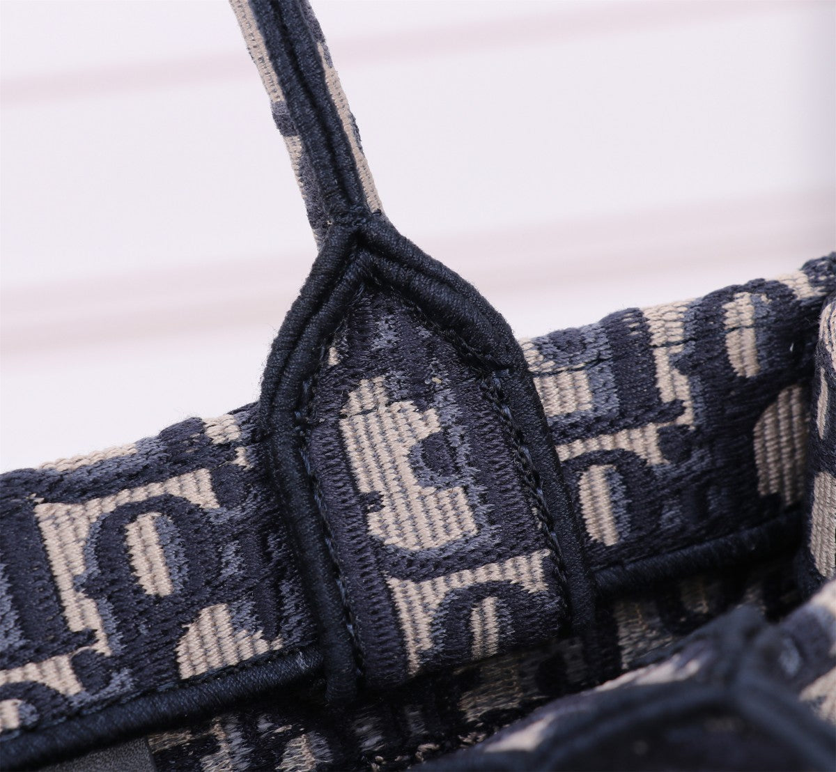 Dior Classic Navy Monogram Embroidered Canvas Top Handle Tote Bag