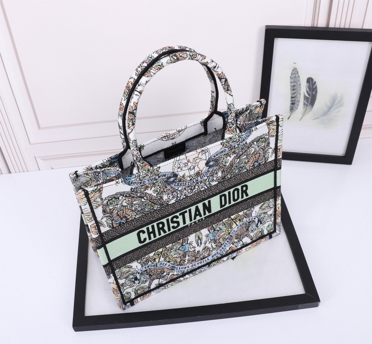Dior Vintage Embroidered Floral Tapestry Canvas Tote Handbag
