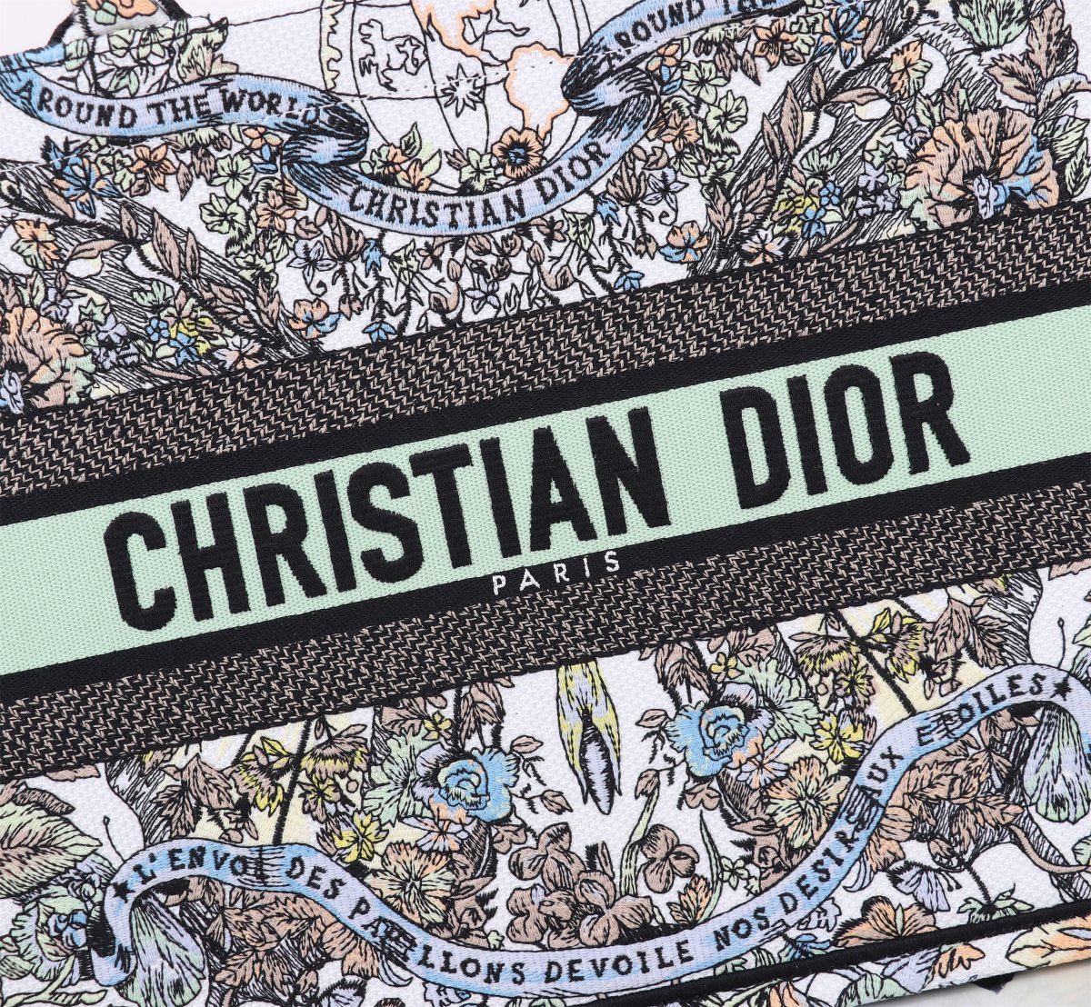 Dior Vintage Embroidered Floral Tapestry Canvas Tote Handbag