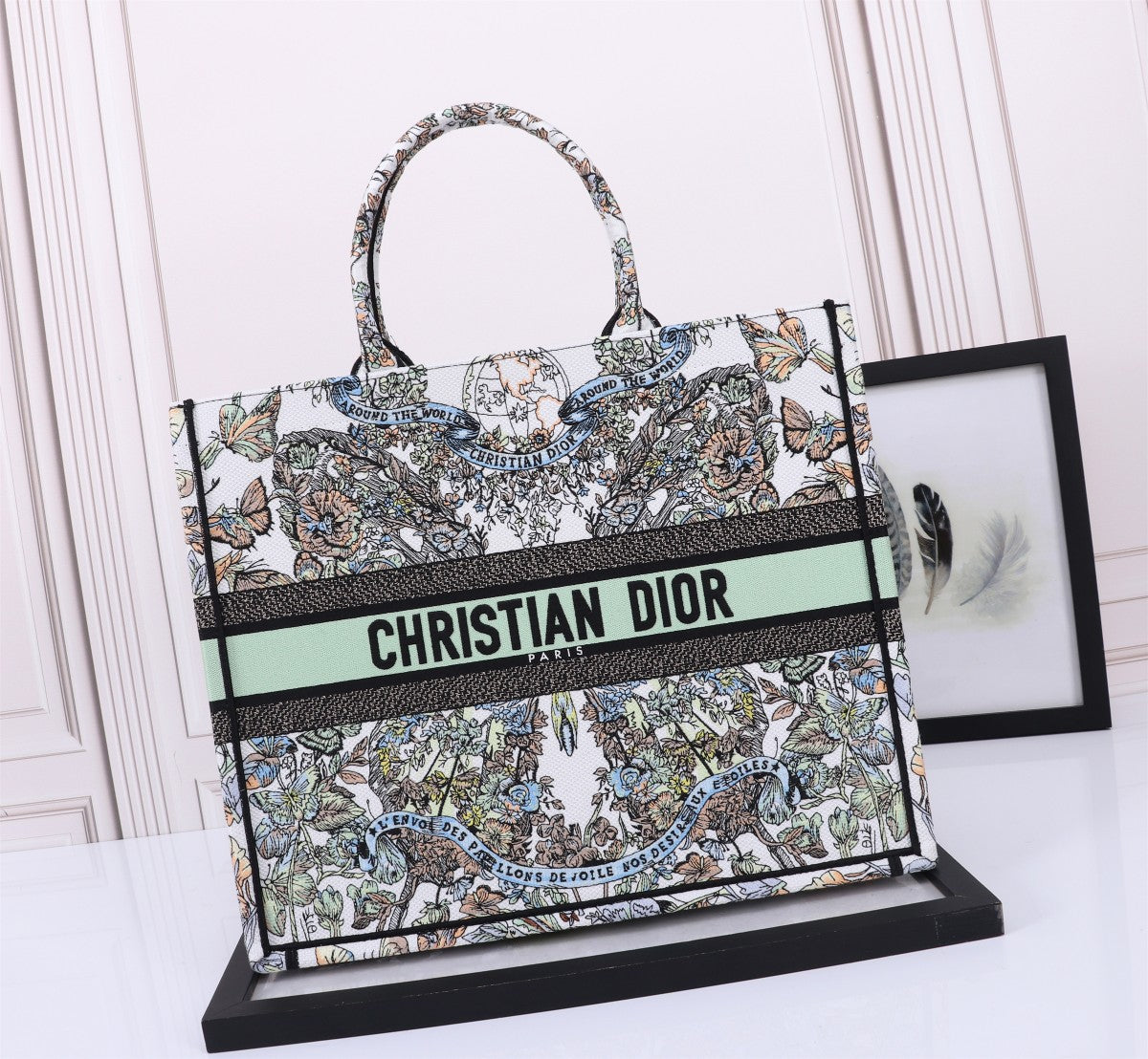 Christian Dior Large Book Tote Butterfly Embroidered Canvas Bag