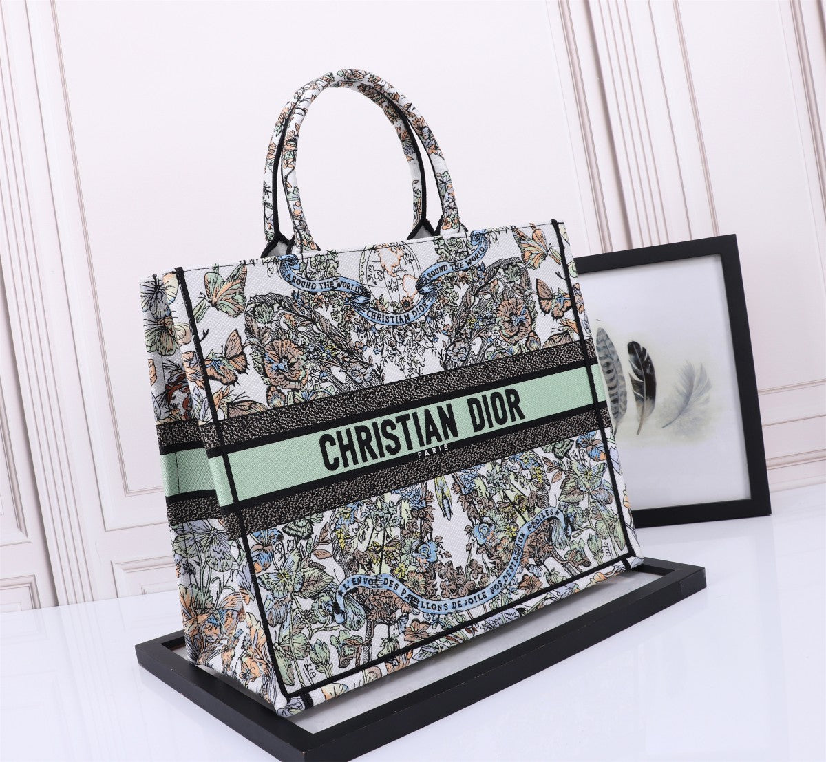 Dior Floral Embroidery Canvas Tote Bag Vintage Luxury Handbag