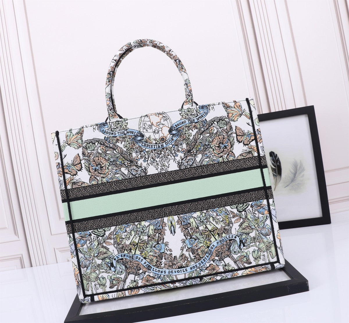 Dior Floral Embroidery Canvas Tote Bag Vintage Luxury Handbag